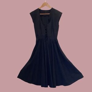 Black Vixen Fit & Flare Dress Vintage Handmade Boho Edgy Party Dress XS